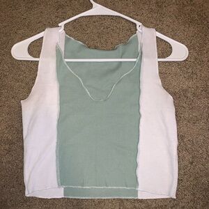 Mint green & white block crop top